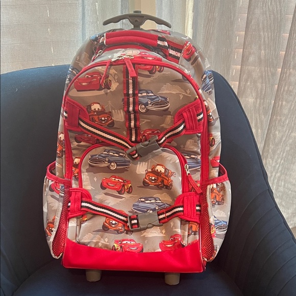 Pottery Barn Kids rolling Red and Gray Cars Backpack